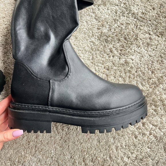 Black Over-the-Knee Chunky Sole Boots – Size 9 - Picture 2 of 4